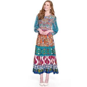 John Mark Women's Patchwork Print A-Line Midi Dress Size M